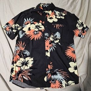 RVCA Men's Slim Fit Stretch Woven Black Floral Pattern Small Shirt